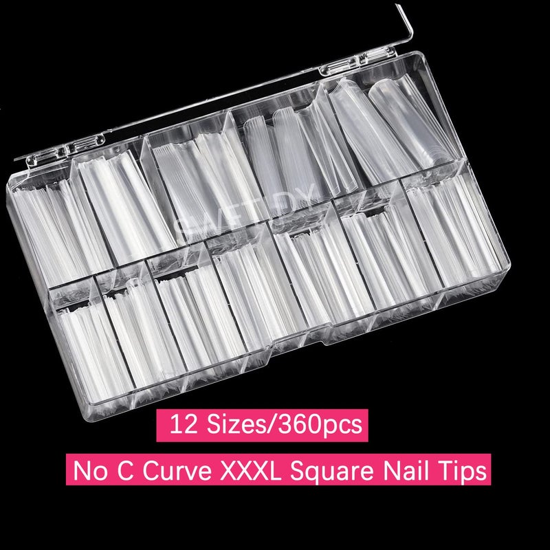 SWETIDY No C Curve 3XL Long Square Nail Tips for Acrylic Nails Professional, SWETIDY 360PCS Clear Straight Flattened Half Cover False Nails Tips with Case for Nail Salons and Home DIY, 12 Sizes - Image 2