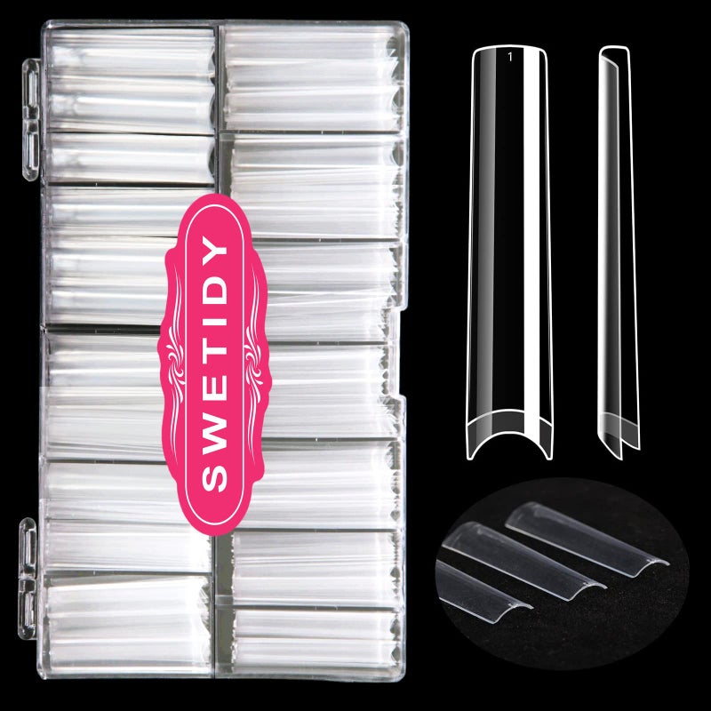 SWETIDY No C Curve 3XL Long Square Nail Tips for Acrylic Nails Professional, SWETIDY 360PCS Clear Straight Flattened Half Cover False Nails Tips with Case for Nail Salons and Home DIY, 12 Sizes - Image 1