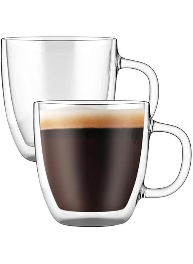 HOOKOR Double Wall Glass Coffee Mugs - Insulated Clear Coffee Mugs Set of 2, Perfect for Espresso, Cappuccino, Latte, Americano, Tea Bag, Beverage (250ml)  - Image 1