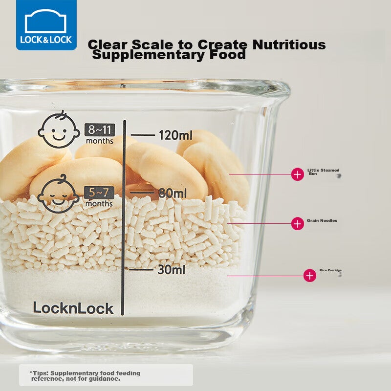 JD Jing Zao حاوية طعام الأطفال LOCK&LOCK، صندوق تخزين زجاجي، جرة فريزر للأطفال، كوب بخار وطهي للطعام التكميلي، شكل مربع بلون أخضر الفاصوليا - Image 5