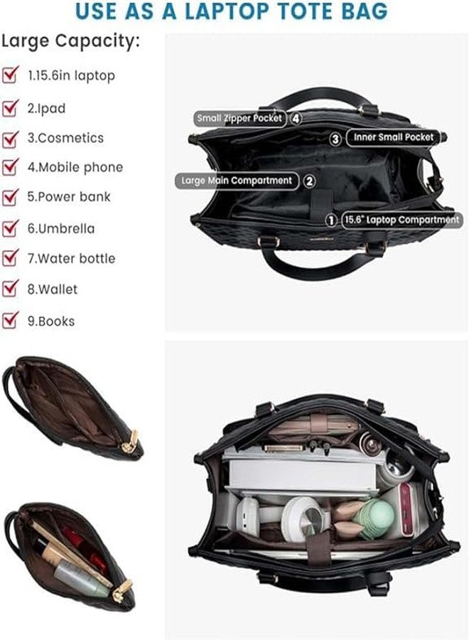 KIYU Elegant Work Bag with Lunch Compartment - Laptop Tote Bag with Lunch Box Section, Office Bag with Insulated Lunch Storage - Stylish Quilted ShoulderBag for Women - Image 5