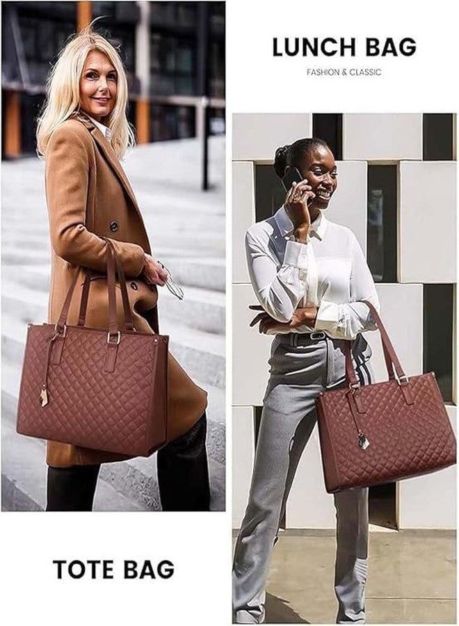 KIYU Elegant Work Bag with Lunch Compartment - Laptop Tote Bag with Lunch Box Section, Office Bag with Insulated Lunch Storage - Stylish Quilted ShoulderBag for Women - Image 4