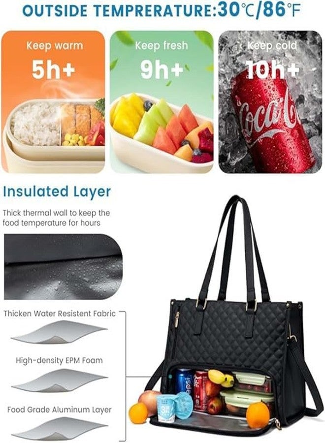 KIYU Elegant Work Bag with Lunch Compartment - Laptop Tote Bag with Lunch Box Section, Office Bag with Insulated Lunch Storage - Stylish Quilted ShoulderBag for Women - Image 3