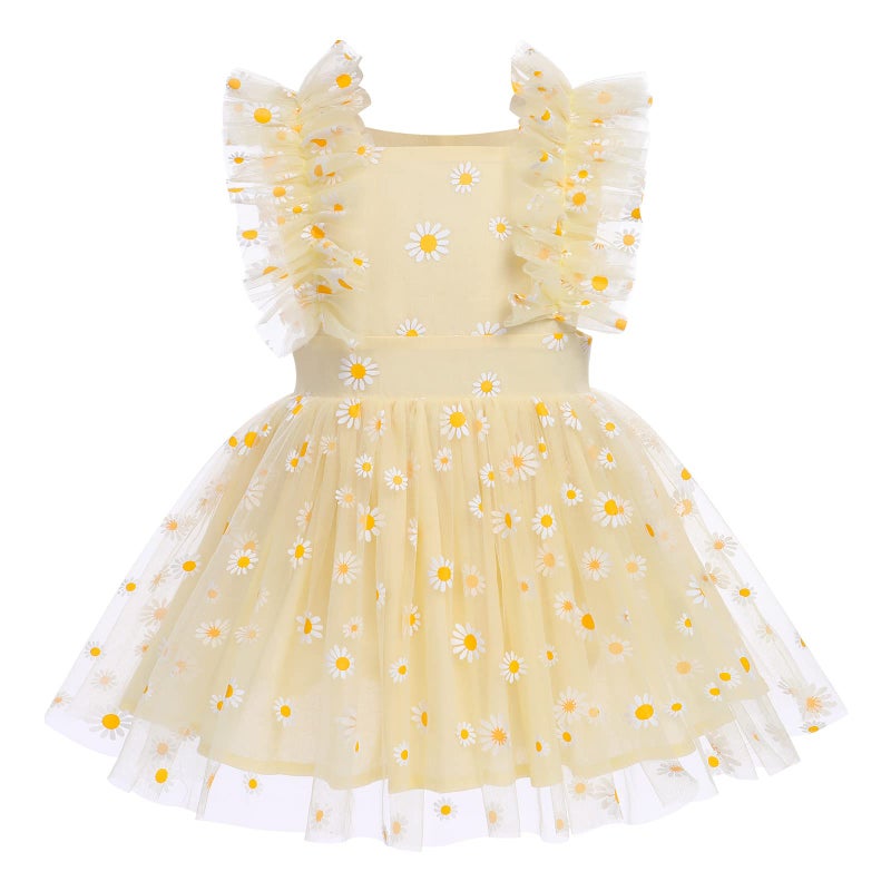 AWIBMK Baby Girls 1st Birthday Outfit Colorful Polka Dots Princess Tutu Dress Cake Smash Clothes for Photo Shoot Yellow Daisies 612 Months