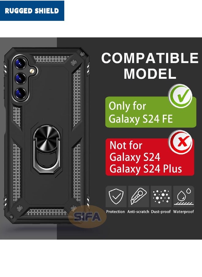 RUGGED SHIELD Samsung Galaxy S24 FE Case, Built-in 360° Rotate Magnetic Ring Kickstand, Mixed Material Heavy Duty Shockproof Drop Proof Protective Case Cover for Samsung Galaxy S24 FE 5G 6.7 inch, Black  - Image 2