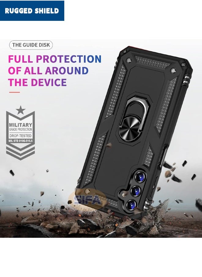 RUGGED SHIELD Samsung Galaxy S24 FE Case, Built-in 360° Rotate Magnetic Ring Kickstand, Mixed Material Heavy Duty Shockproof Drop Proof Protective Case Cover for Samsung Galaxy S24 FE 5G 6.7 inch, Black  - Image 3