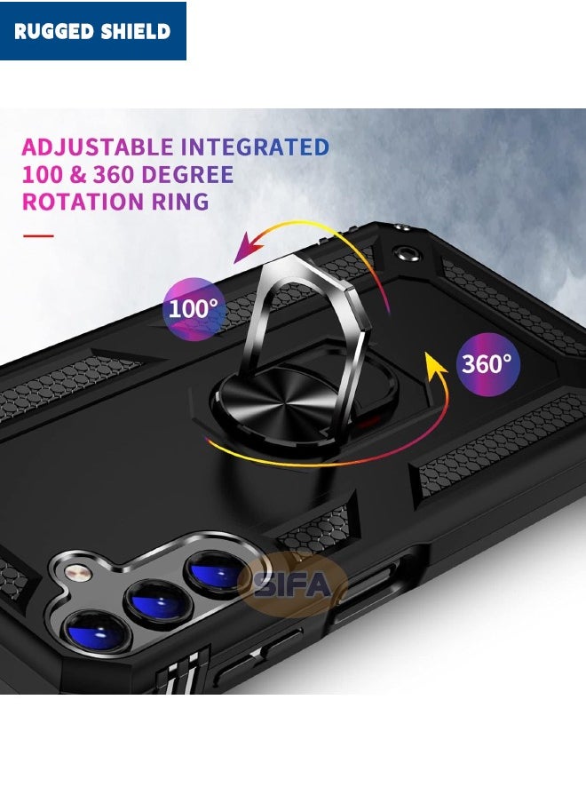 RUGGED SHIELD Samsung Galaxy S24 FE Case, Built-in 360° Rotate Magnetic Ring Kickstand, Mixed Material Heavy Duty Shockproof Drop Proof Protective Case Cover for Samsung Galaxy S24 FE 5G 6.7 inch, Black  - Image 5
