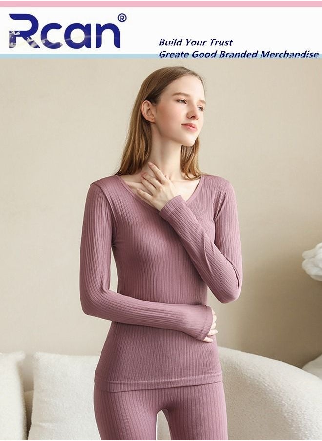 Rcan - Women's Thermal Underwear Set Crew Neck Long Sleeve Winter  Base Layer Bottom Shirt 2 Piece Slim Fit Top and Pants - Image 1