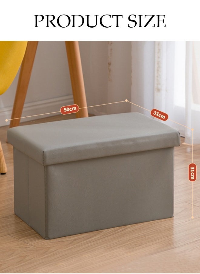 DUNISO - Leather Folding Storage Ottoman Cuboid Bench Storage Boxes Footrest Stool Stylish Small Ottomans with Foam Padded Seat for Storage and Seating - Image 1