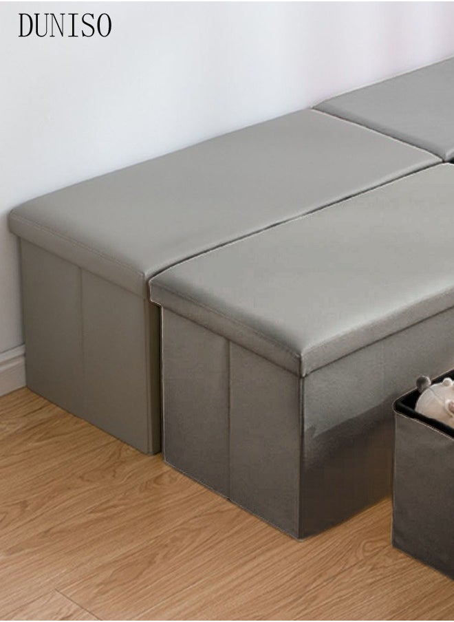 DUNISO - Leather Folding Storage Ottoman Cuboid Bench Storage Boxes Footrest Stool Stylish Small Ottomans with Foam Padded Seat for Storage and Seating - Image 1