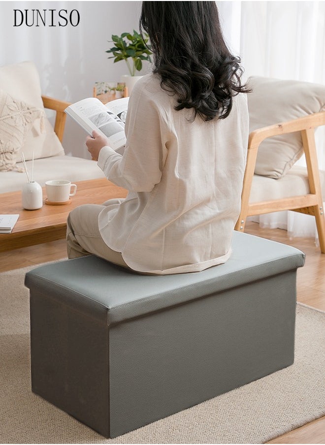 DUNISO - Leather Folding Storage Ottoman Cuboid Bench Storage Boxes Footrest Stool Stylish Small Ottomans with Foam Padded Seat for Storage and Seating - Image 1