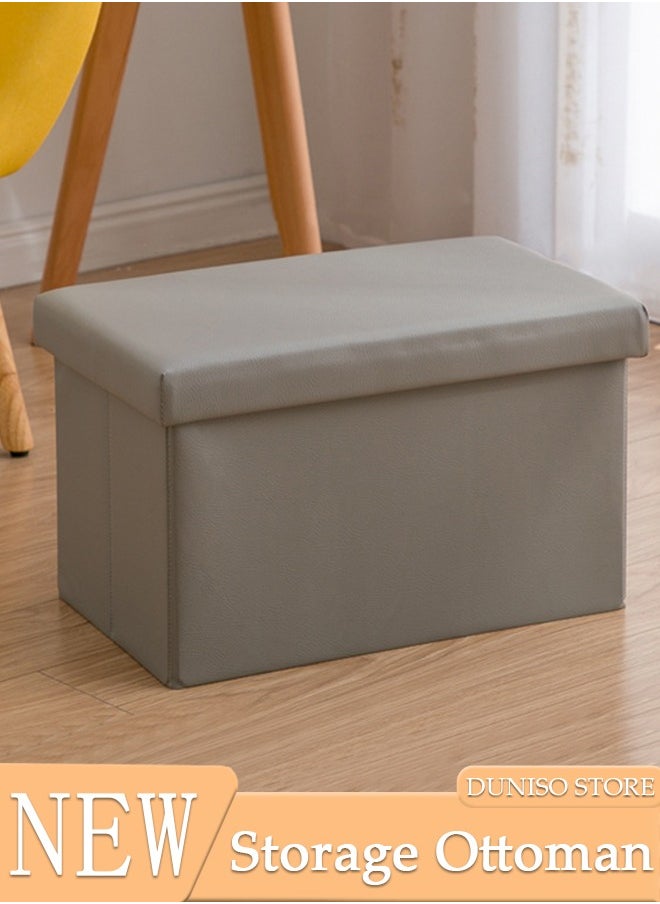 DUNISO - Leather Folding Storage Ottoman Cuboid Bench Storage Boxes Footrest Stool Stylish Small Ottomans with Foam Padded Seat for Storage and Seating - Image 1
