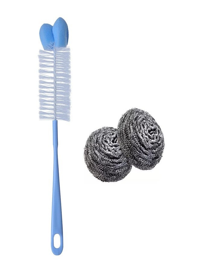 DOMUM Baby Bottle Brush & 2pcs Steel Scrub Pad for Cleaning Baby Bottle & Utensils (Combo Pack). - Image 1