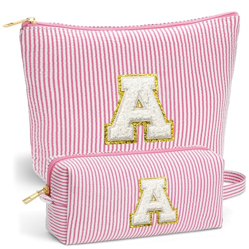 Fohufo Graduation Gifts for Women Girls Initial Travel Makeup Bag for Women Teen Girl Gifts Trendy Stuff 2026 Graduation Gifts for Women Teens Girls Mom Birthday Gift Pink Makeup Bag Letter A - Image 1