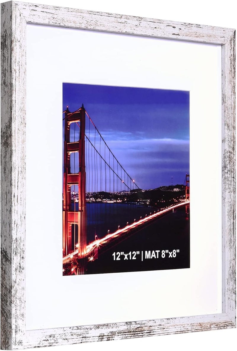 Yaetm مجموعة إطارات صور Yaetm مقاس 12x12 بوصة بلون أبيض ريفي، مجموعة من 4 إطارات مربعة، تعرض صورًا مقاس 8x8 بوصة مع حشوة أو 12x12 بوصة بدون حشوة، إطارات جدار معرض للتعليق على الحائط (4 قطع، أبيض ريفي) - Image 2