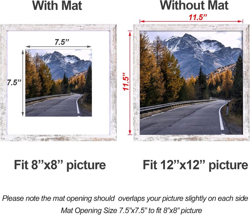 Yaetm مجموعة إطارات صور Yaetm مقاس 12x12 بوصة بلون أبيض ريفي، مجموعة من 4 إطارات مربعة، تعرض صورًا مقاس 8x8 بوصة مع حشوة أو 12x12 بوصة بدون حشوة، إطارات جدار معرض للتعليق على الحائط (4 قطع، أبيض ريفي) - Image 3