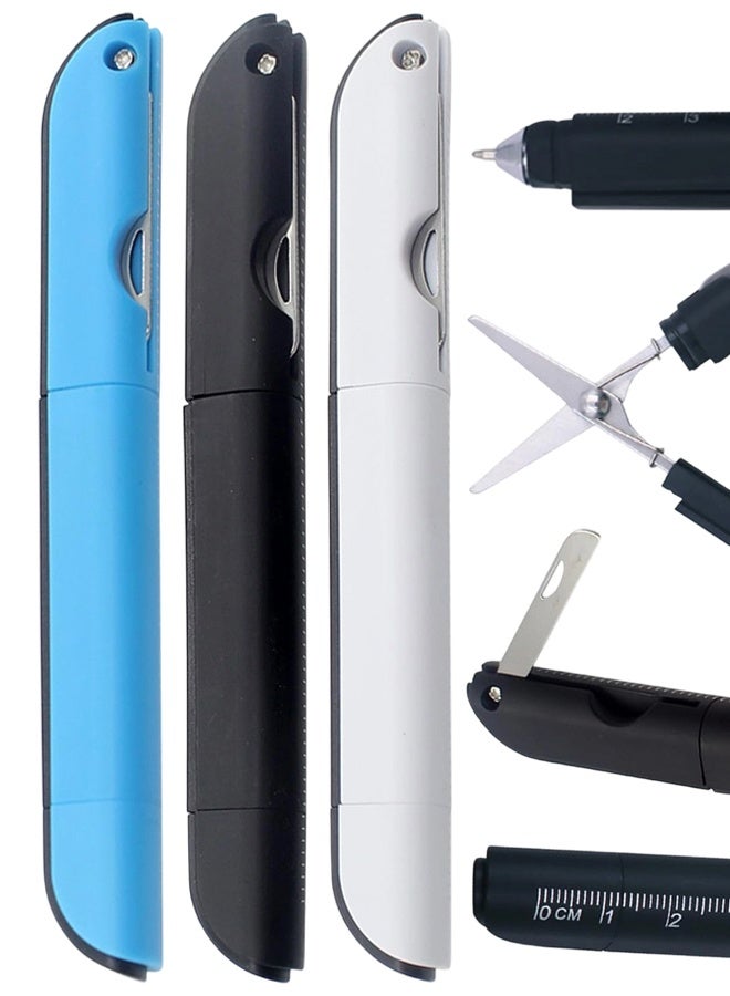 3Pcs Multi-Tool Pen with Scissors, Ruler, and Art Knife – Portable 4 in 1 Utility Pen for Travel and Daily Use - Image 1