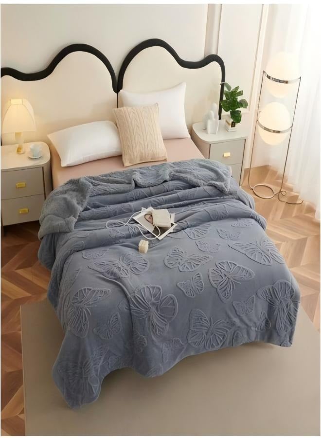 Butterfly double-layer tuff velvet solid-color blanket, winter thickened warm blanket, nap blanket, universal sofa cover blanket 