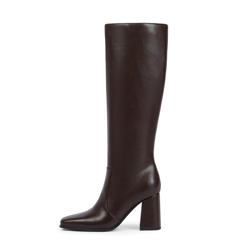 Modatope Chocolate Dark Brown Knee High Boots Women Chunky Heel Square Toe Tall Boots for Women High Heel Side Zipper Womens Heeled Tall Boots Size 7.5 - Image 4