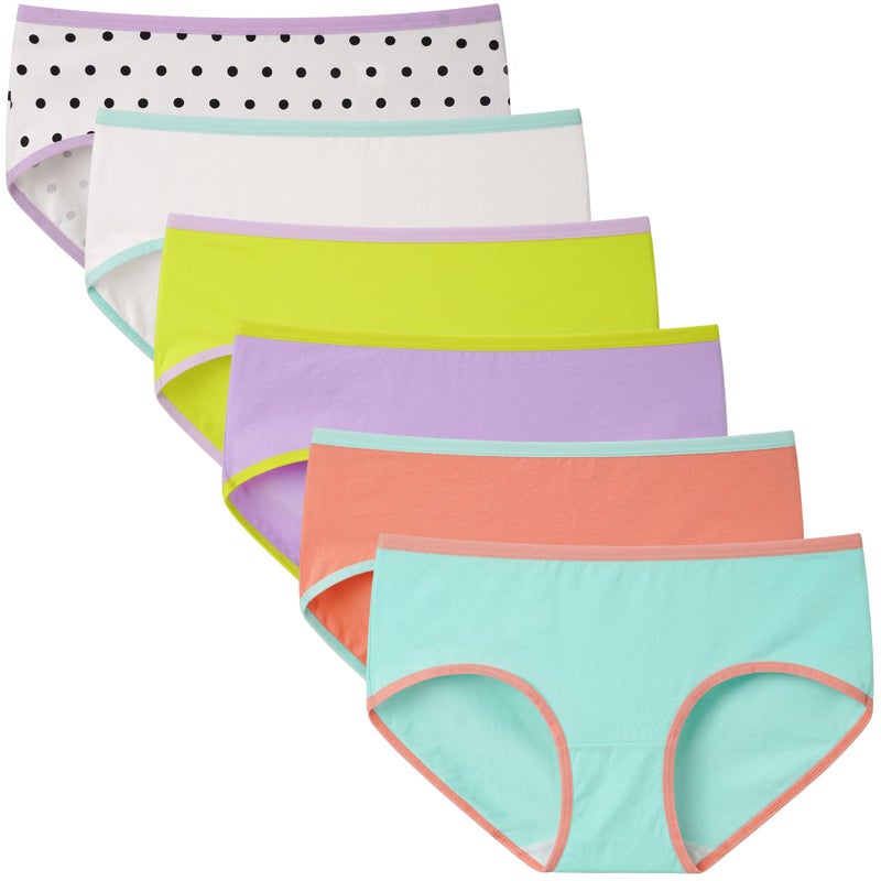 INNERSY INNERSY Girls Cotton Underwear Teen Comfortable Panties Size 8-16 Briefs 6 Pack(12-14 Years, 1 Dot&5 Colors)  - Image 1
