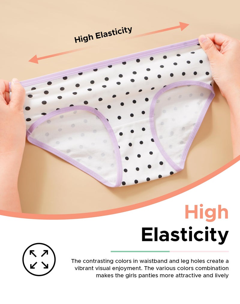 INNERSY INNERSY Girls Cotton Underwear Teen Comfortable Panties Size 8-16 Briefs 6 Pack(12-14 Years, 1 Dot&5 Colors)  - Image 2