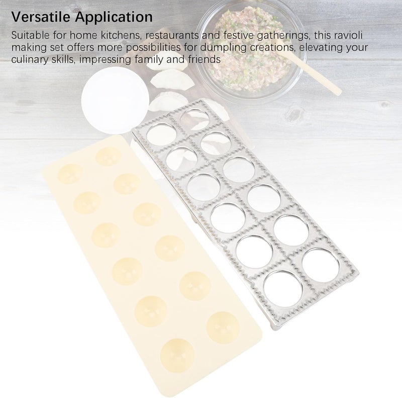 Ravioli Press Maker, Dumpling Making Tool Set, 12 Holes Ravioli Maker with Wood Rolling Pin, Aluminum Alloy Plastic Dumpling Press for Family Kitchen and Restaurant - Image 2
