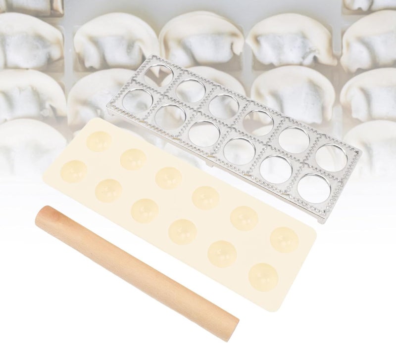Ravioli Press Maker, Dumpling Making Tool Set, 12 Holes Ravioli Maker with Wood Rolling Pin, Aluminum Alloy Plastic Dumpling Press for Family Kitchen and Restaurant - Image 3