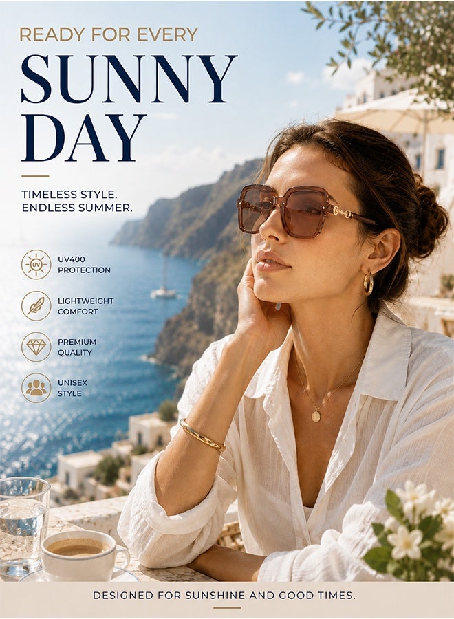 AZorb Sunglasses Women Modern Square Sun Glasses UV Protection Elegant Ladies Shades Sun Glas for Women Oversized Women’s Sunglasses Classic Sunglass for Women Ring Link Style - Image 5