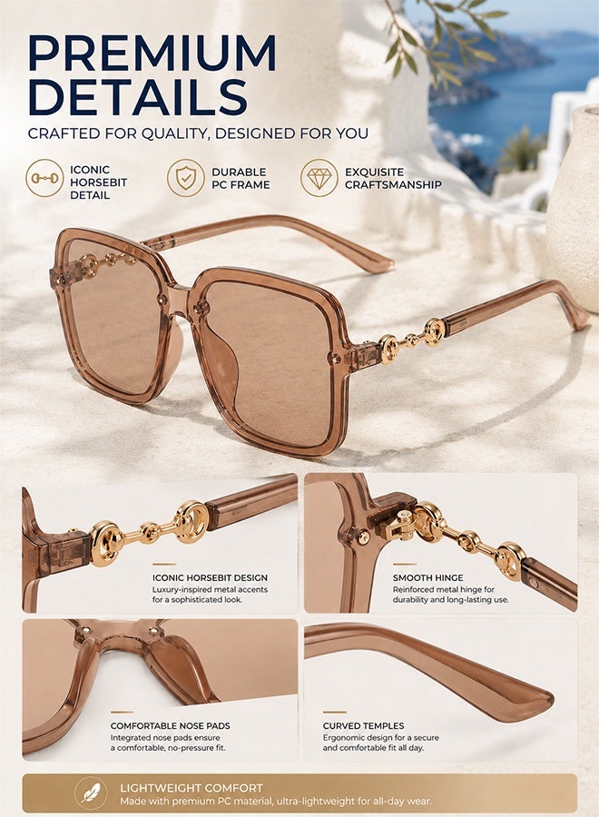 AZorb Sunglasses Women Modern Square Sun Glasses UV Protection Elegant Ladies Shades Sun Glas for Women Oversized Women’s Sunglasses Classic Sunglass for Women Ring Link Style - Image 4