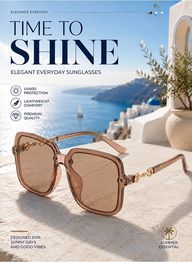 AZorb Sunglasses Women Modern Square Sun Glasses UV Protection Elegant Ladies Shades Sun Glas for Women Oversized Women’s Sunglasses Classic Sunglass for Women Ring Link Style - Image 3