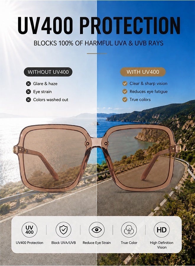 AZorb Sunglasses Women Modern Square Sun Glasses UV Protection Elegant Ladies Shades Sun Glas for Women Oversized Women’s Sunglasses Classic Sunglass for Women Ring Link Style - Image 2