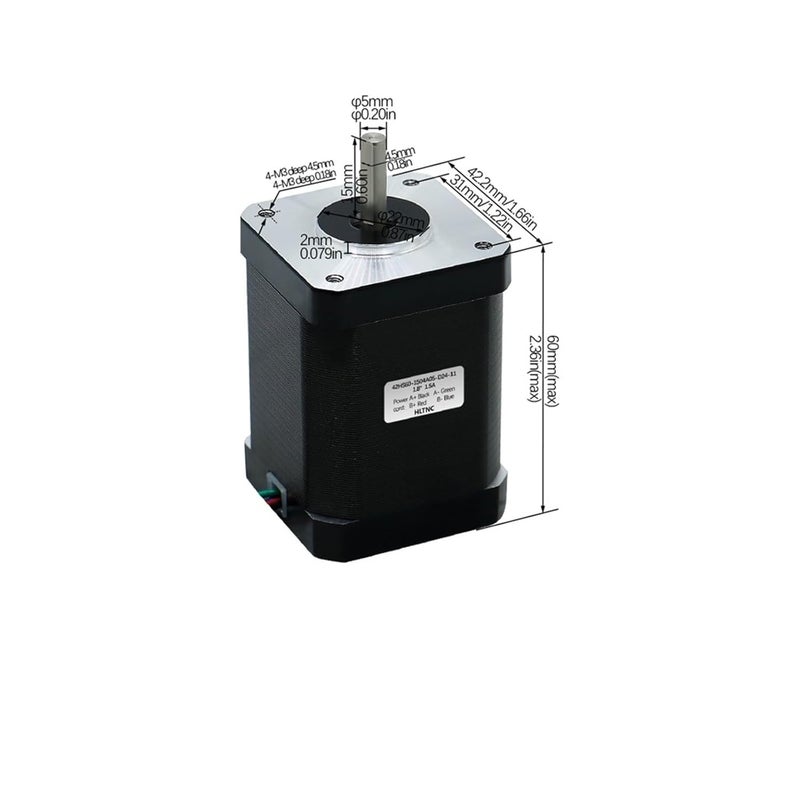 محرك خطوي 42HS60mm 0.7N.m 100ozin محور واحد عمود 5mm تيار 1.5A - Image 4