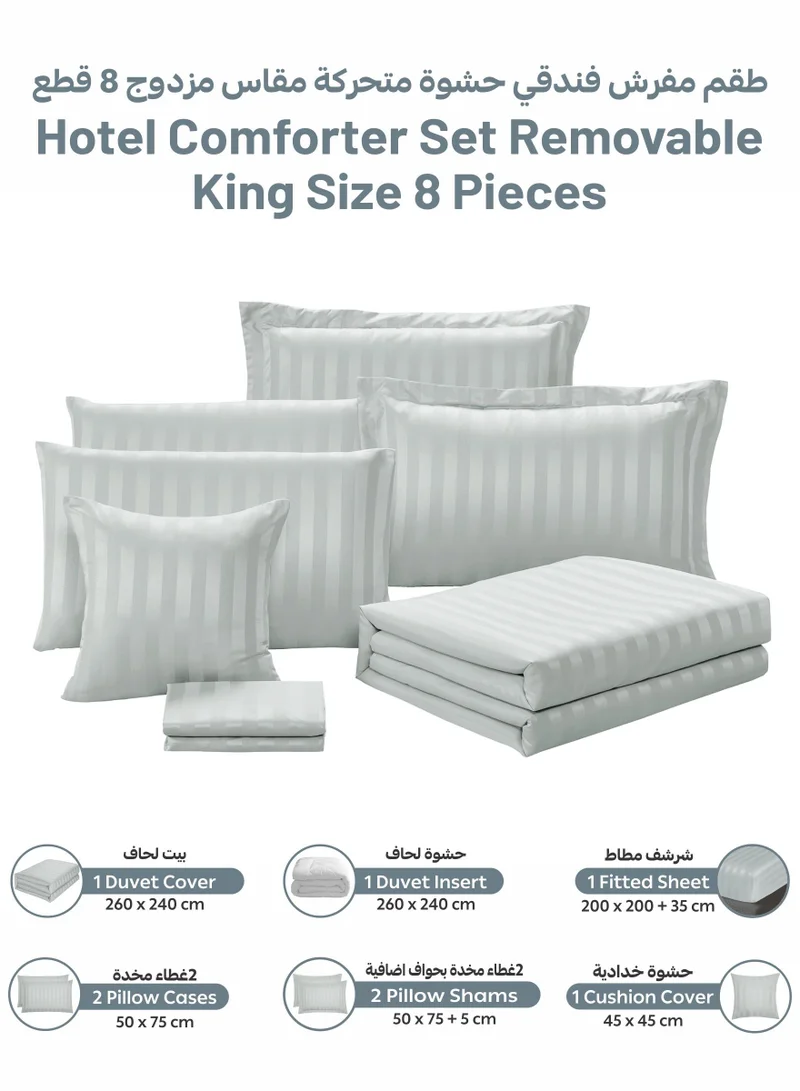 Donetella Striped Comforter Set, King Size Fits 200x200 cm, 8-Piece Hotel Bedding with 350 GSM Filling – Comforter, Duvet Cover, Fitted Sheet, Pillowcases &amp; Cushion Cover