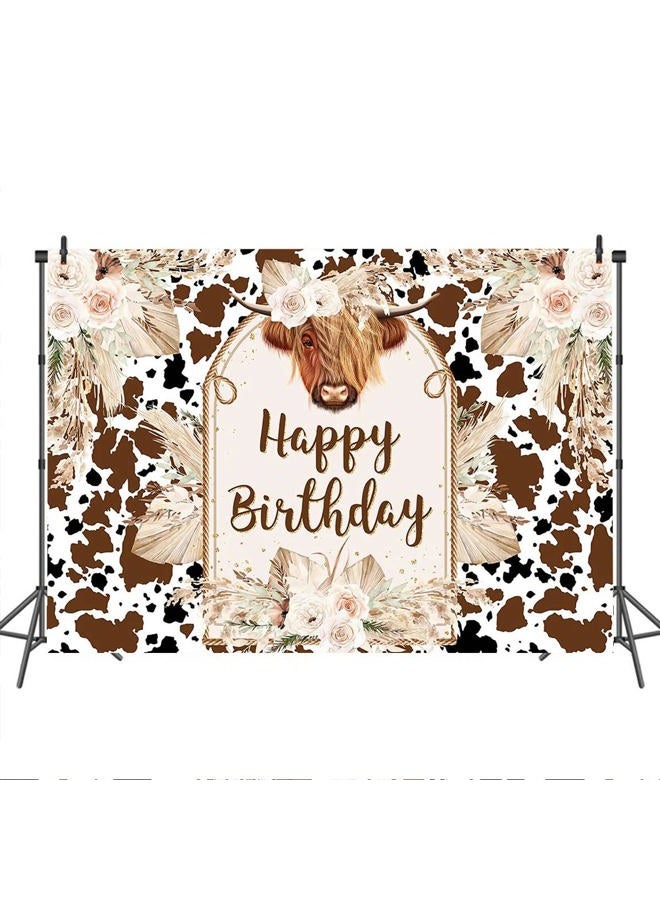 Mocsicka خلفية عيد ميلاد الأبقار السعيدة بقرة هايلاند بني عشب بامباس خلفية تصوير بوهو مزرعة زينة عيد ميلاد الأبقار طاولة كعكة لقطات خلفية (7x5 قدم) - Image 4