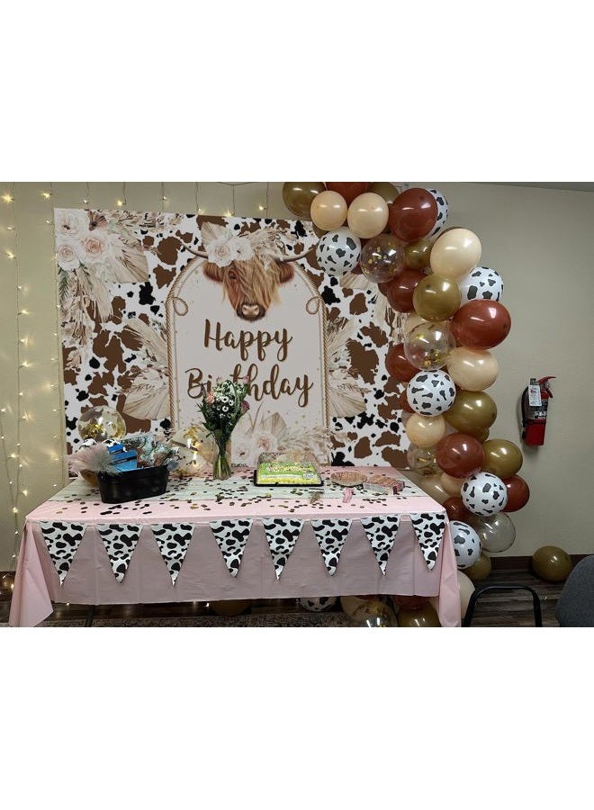 Mocsicka خلفية عيد ميلاد الأبقار السعيدة بقرة هايلاند بني عشب بامباس خلفية تصوير بوهو مزرعة زينة عيد ميلاد الأبقار طاولة كعكة لقطات خلفية (7x5 قدم) - Image 3