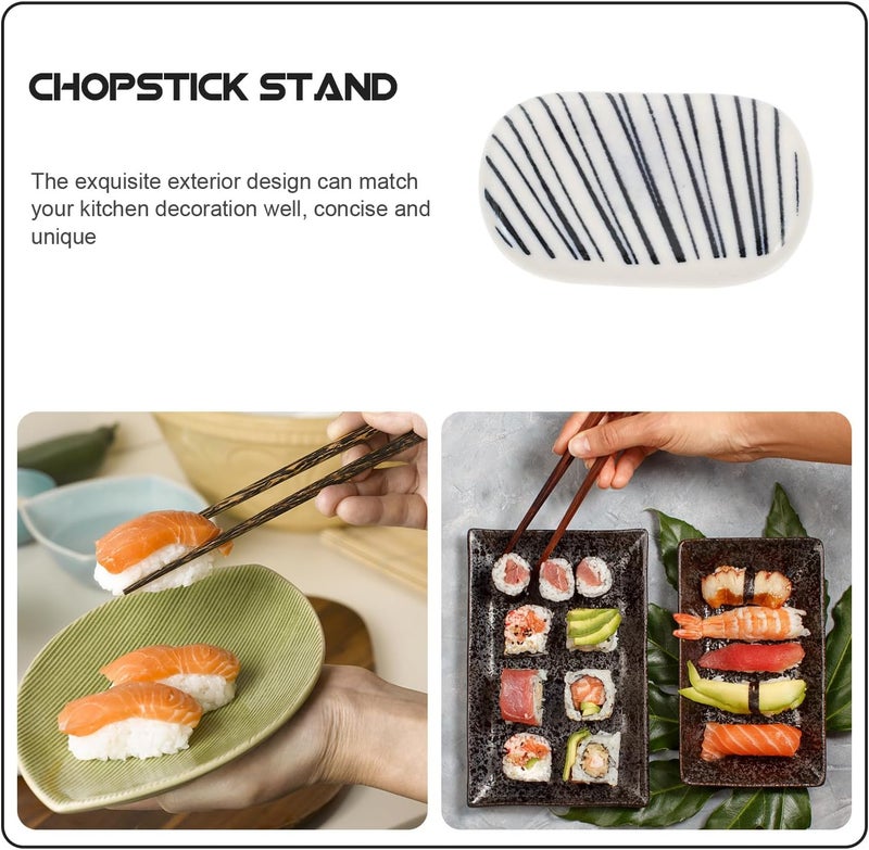 iplusmile Ceramic Japanese Chopstick Holders and Spoon Rests 10pcs Set Blue Stripe Porcelain Mini Chopstick Stands for Home Dining Tableware - Image 3