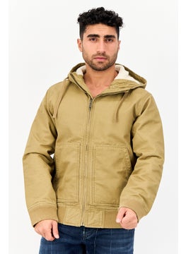 Men Plain Denim Jacket, Khaki