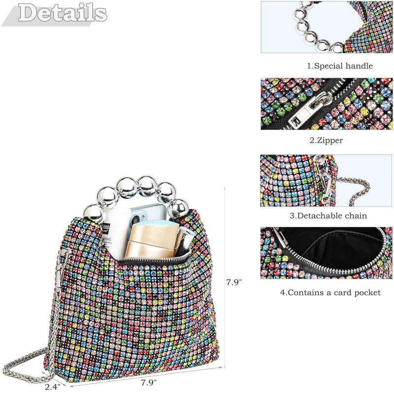 BBTT.ful Sparkling Women's Evening Handbags Rhinestone Purse Crossbody Bag Wedding Prom Party Club Purses(colorful) - Image 4