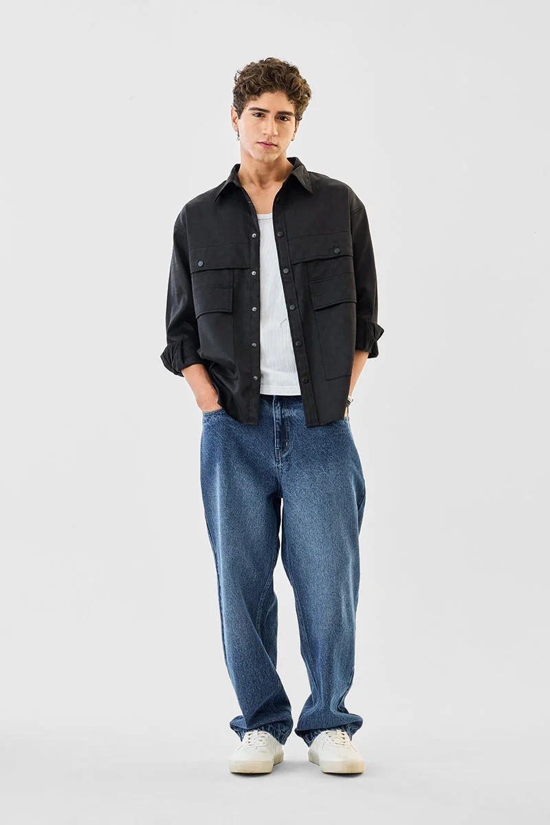 SNITCH جاكيت قميص كبير الحجم بأزرار كبس وجيوب مزدوجة