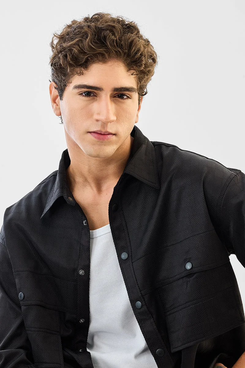 SNITCH جاكيت قميص كبير الحجم بأزرار كبس وجيوب مزدوجة