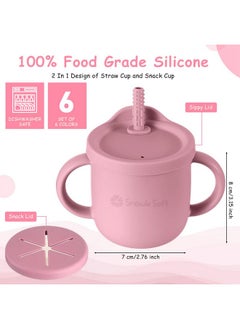 Snowie Soft ® Silicone Sippy Cup With Straw Baby Cup Silicone Training Cup With 2 In 1 Lid, Teether Straw & Draining Lid, Bpa-Free Spill Proof Non-Slip Baby Straw Cups 6-12 Months Toddlers (Pink)  - Image 4