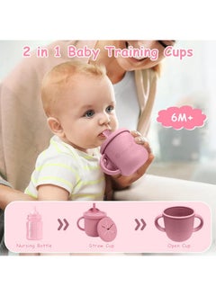 Snowie Soft ® Silicone Sippy Cup With Straw Baby Cup Silicone Training Cup With 2 In 1 Lid, Teether Straw & Draining Lid, Bpa-Free Spill Proof Non-Slip Baby Straw Cups 6-12 Months Toddlers (Pink)  - Image 5