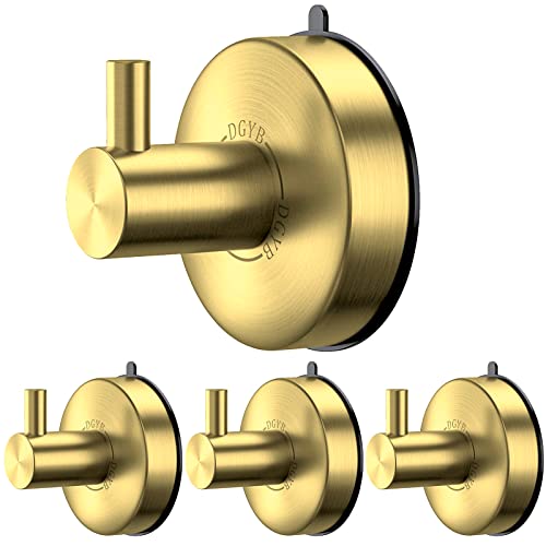 DGYB Suction Cup Hooks for Shower Set of 4 Gold Towel Hooks for Bathrooms SUS 304 Stainless Steel Shower Hooks for Loofah 15 Lb Bathroom Hooks for Towels - Image 1