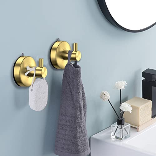 DGYB Suction Cup Hooks for Shower Set of 4 Gold Towel Hooks for Bathrooms SUS 304 Stainless Steel Shower Hooks for Loofah 15 Lb Bathroom Hooks for Towels - Image 2