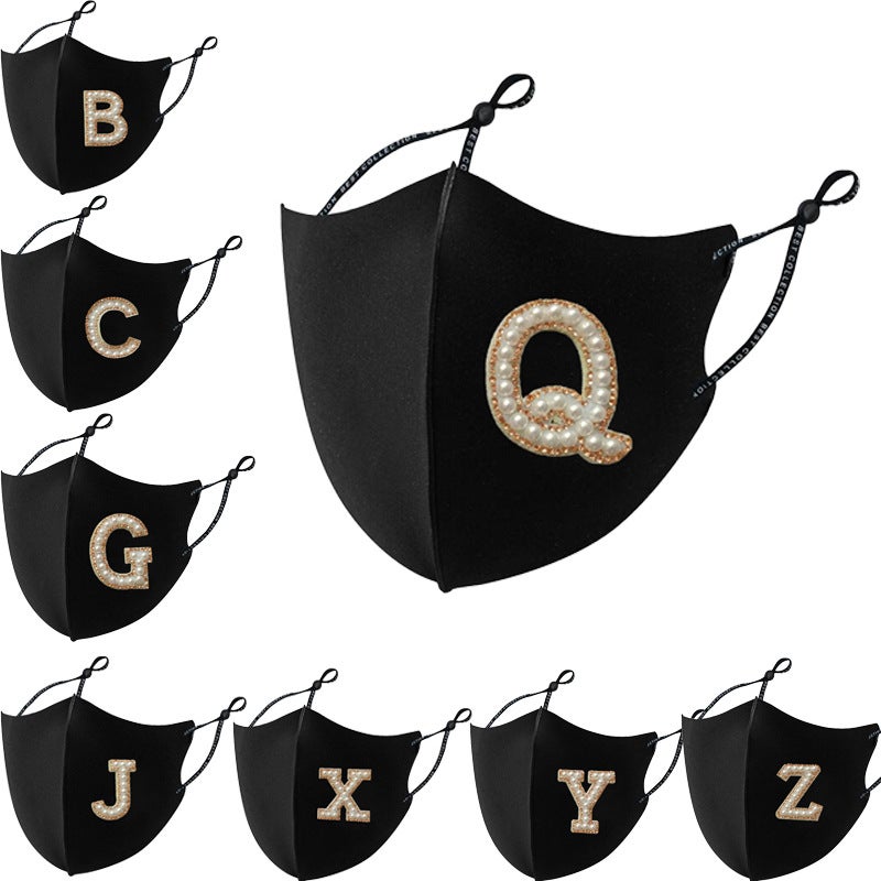 Pearl Diamond Mask Warm Mask Creative Personality Pearl Rhinestone Windproof Cloth Mask - Image 2