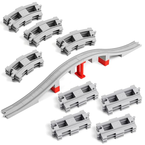 MANNIDOO 34 Pieces Train Bridge Tracks Classic Railway Track with 12 Curved Tracks 12 Straight and Bridge Tracks Compatible with All Major Brands Toy Track Accessory for Kid Light Grey - Image 1