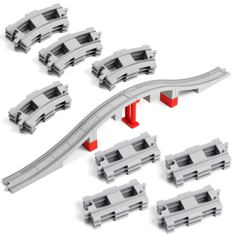MANNIDOO 34 Pieces Train Bridge Tracks Classic Railway Track with 12 Curved Tracks 12 Straight and Bridge Tracks Compatible with All Major Brands Toy Track Accessory for Kid Light Grey - Image 3