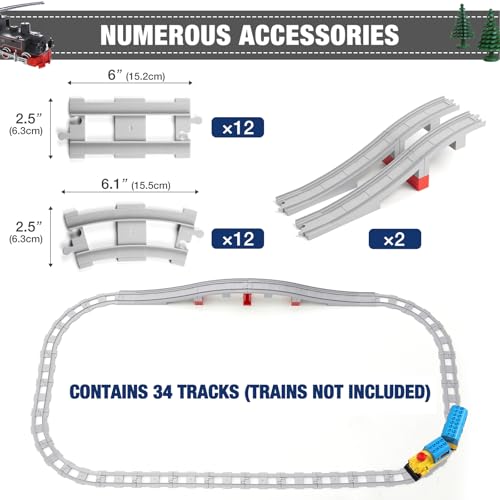 MANNIDOO 34 Pieces Train Bridge Tracks Classic Railway Track with 12 Curved Tracks 12 Straight and Bridge Tracks Compatible with All Major Brands Toy Track Accessory for Kid Light Grey - Image 5