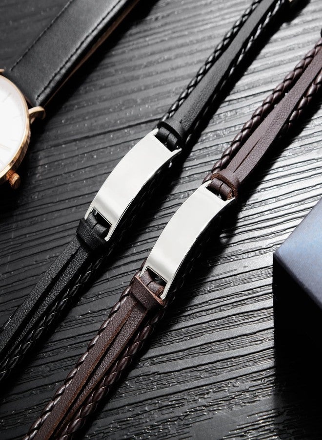 VersaKits Mens Leather Bracelet Stainless Steel Charm Multilayered Brown Braided Leather Bracelet Gift for Men - Image 4