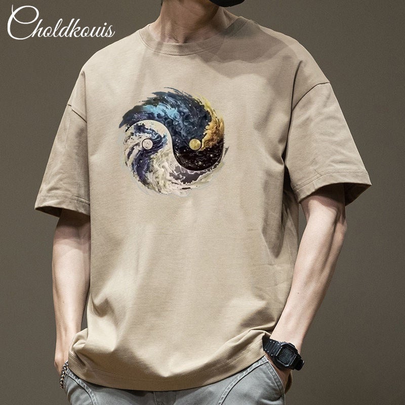 2025 new summer trend short-sleeved T-shirt for men and women Instagram pure cotton half-sleeved loose top clothing simple print men - Image 2